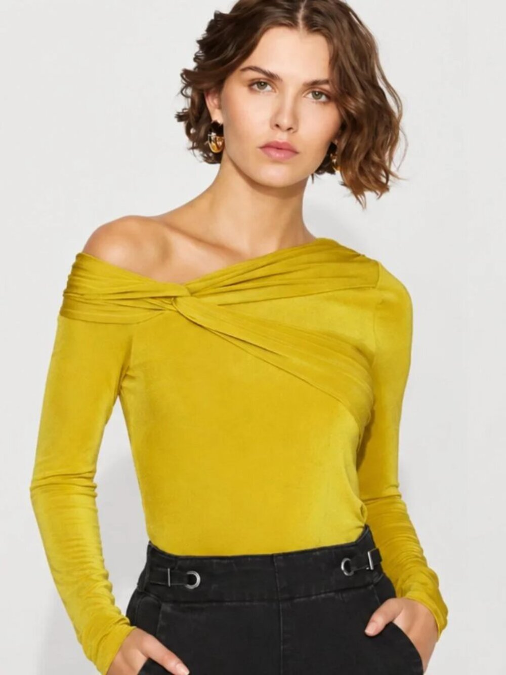 White House Black Market Twisted Top Yellow Sz XL NWT